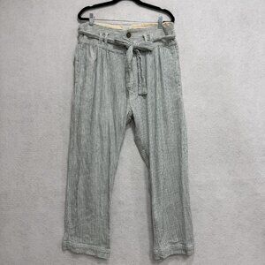 Free people paperbag Pants Women 12 Green Striped Tie Belt High Rise Cropped